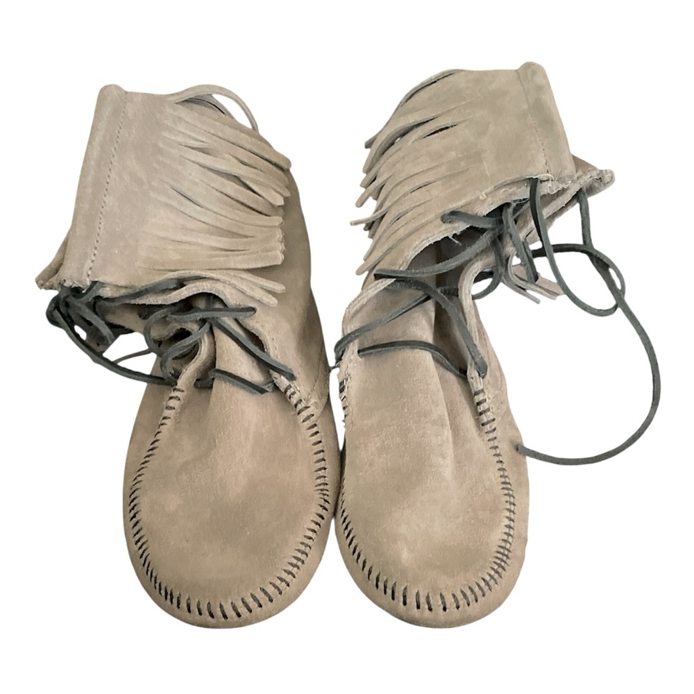 Minnetonka gray Fringed Suede Ankle Boots - Picture 2 of 5